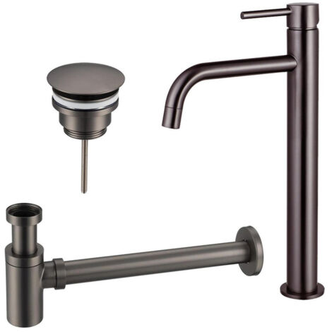 FugaFlow Eccelente Sobrado Slim Slim Kit mitigeur lavabo - robinet rehaussé - bonde non-obturable - siphon design bas - PVD Gunmetal (1/4)