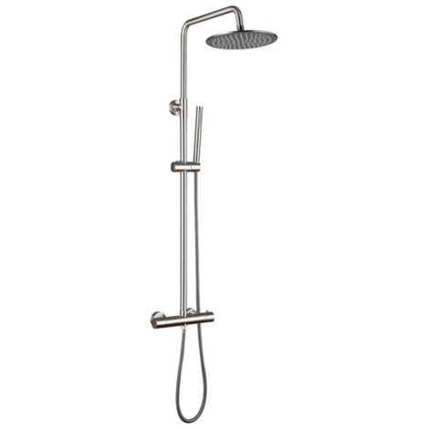 FugaFlow Eccelente Sobrado Colonne de douche pluie avec fonction thermostatique douche de tête et douchette à main Inox brossé (1/4)
