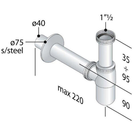 Siphon Nemo Skill pour lavabo avec tuyau d'évacuation 250 mm 6/4" x D 40 mm sans bonde de vidage chrome