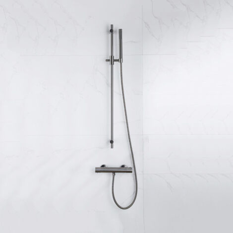 FugaFlow Eccelente Sobrado Ensemble de douche barre curseur avec douchette stick, flexible en métal et robinet de douche Gunmetal PVD (1/4)