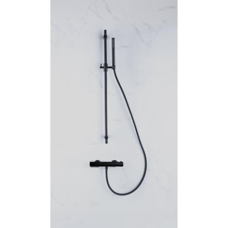 FugaFlow Eccelente Sobrado Ensemble de douche barre curseur avec douchette stick, flexible lisse et robinet de douche Noir mat (1/4)