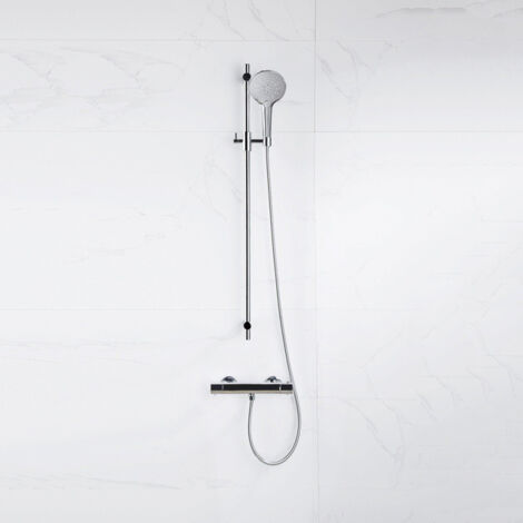 FugaFlow Eccelente Sobrado Ensemble de douche barre curseur avec douchette ronde, flexible en métal et robinet de douche Chrome (1/4)