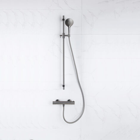 FugaFlow Eccelente Sobrado Ensemble de douche barre curseur avec douchette ronde, flexible lisse et robinet de douche Gunmetal PVD (1/4)