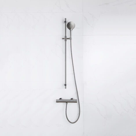 FugaFlow Eccelente Sobrado Ensemble de douche avec douchette ronde, flexible en métal et robinet de douche Gunmetal PVD (1/4)