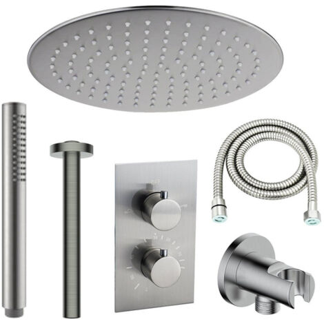 FugaFlow Eccelente Sobrado ensemble de douche à effet pluie encastré avec thermostat bras de plafond barre de douche douche à main acier inoxydable (1/4)