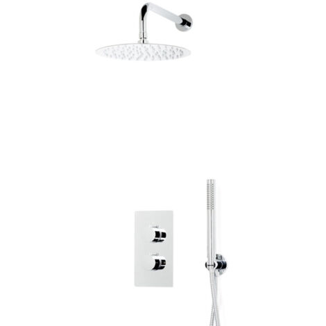 FugaFlow Eccelente Sobrado Colonne de douche pluie à encastrer thermostatique douche de tête 25cm et douchette stick Chrome (1/4)