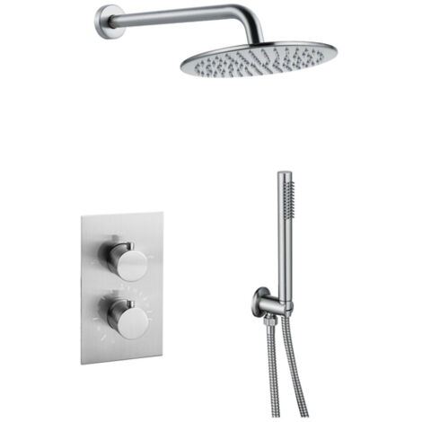FugaFlow Eccelente Sobrado Colonne de douche pluie à encastrer thermostatique avec douche de tête 25cm et douchette stick Inox brossé PVD (1/4)