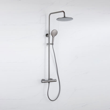 Fortifura Calvi Ensemble de douche pluie - thermostatique - douche principale de 30 cm - flexible lisse - douchette ronde - Gunmetal PVD brossé