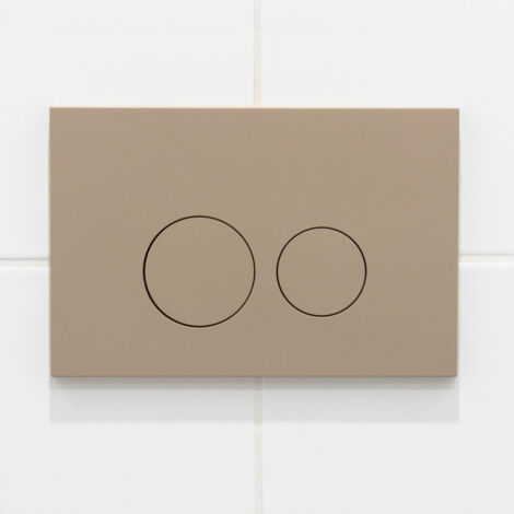 Plaque de commande WC pour réservoir encastré Geberit UP320 – Double chasse – Boutons ronds – Plastique ABS taupe mat – Dimensions 16.2x24.4cm – Qeramiq