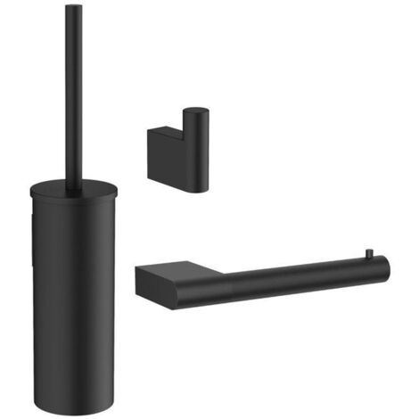 Crosswater MPRO Ensemble accessoires wc - brosse toilette et support - crochet serviette - porte papier - Noir mat (1/4)