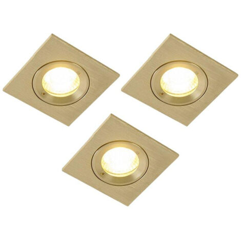 QAZQA Xena Spot encastrable - lot de 3 - 8x8cm - IP44 - Carré - Laiton (doré) (1/5)