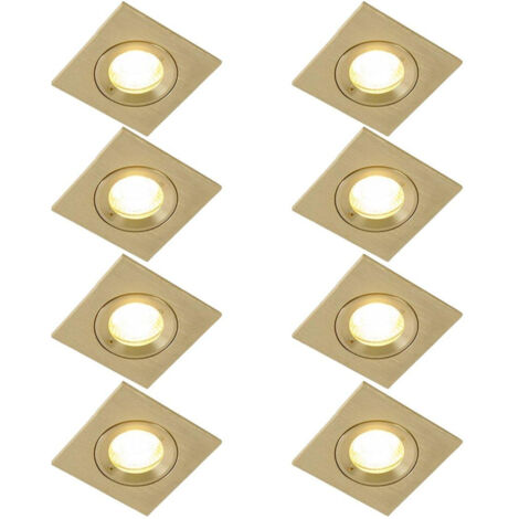 QAZQA Xena Spot encastrable - lot de 8 - 8x8cm - IP44 - Carré - Laiton (doré) (1/5)