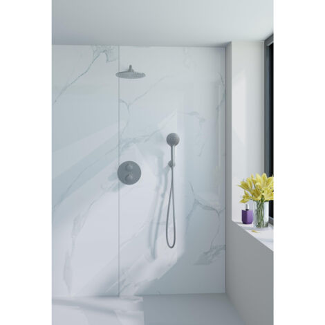 Fortifura Calvi Colonne de douche pluie - encastrable - ronde - thermostatique - bras mural - pomme 25cm - douchette ronde - inox brossé (1/5)