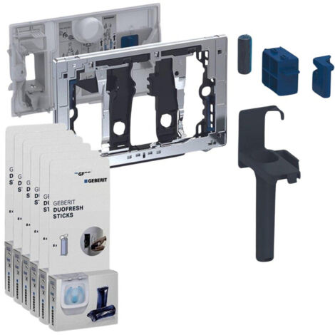 Support de bloc WC Geberit UP320 – Plaque de commande DuoFresh 56 pièces – Finition chrome – Matière synthétique – Installation facile