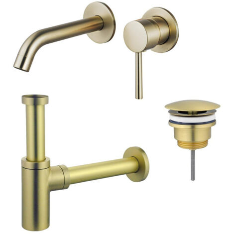 FugaFlow Eccelente Sobrado Slim Kit mitigeur lavabo - robinet encastrable - bonde nonobturable - siphon design - PVD Laiton brossé (1/4)