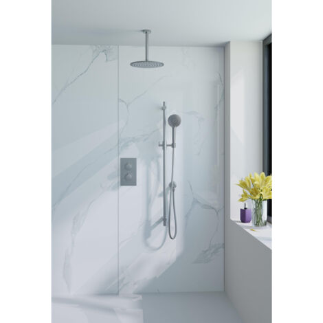 Fortifura Calvi Ensemble de douche à encastrer - thermostatique - bras plafond - glissière - douche principale de 30 cm - douchette ronde - flexible (1/5)