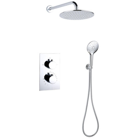 Fortifura Calvi Ensemble de douche à encastrer - thermostatique - bras mural - douche principale de 30 cm - douchette ronde - flexible de douche en (1/5)