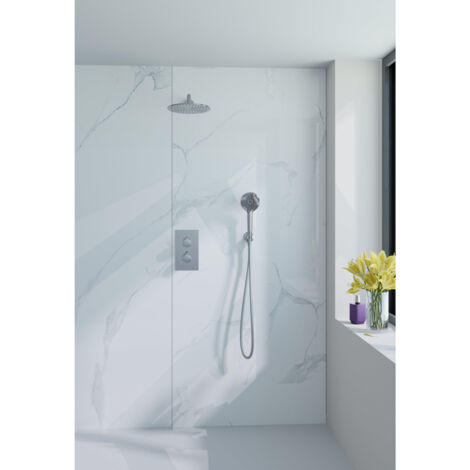 Fortifura Calvi Ensemble de douche à encastrer - thermostatique - bras mural - douche principale de 30 cm - douchette ronde - flexible de douche lisse (1/5)