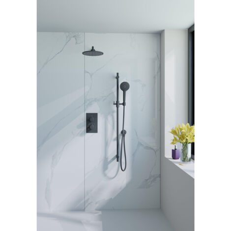 Fortifura Calvi Ensemble de douche à encastrer - thermostatique - bras mural - glissière - douche principale de 30 cm - douchette ronde - flexible de (1/5)
