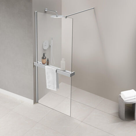 Fortifura Galeria porte-serviettes pour douche à l’italienne - montage mural / se fixe sur le verre - 140 cm - recoupable - chrome