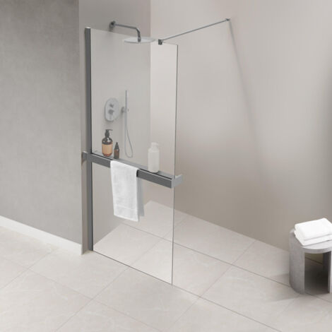 Fortifura Galeria porte-serviettes pour douche à l’italienne - montage mural / se fixe sur le verre - 140 cm - recoupable - gunmetal brossé (1/5)