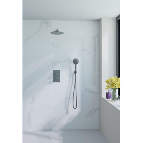 Fortifura Calvi Ensemble de douche à encastrer - thermostatique - bras mural - douche principale de 30 cm - douchette ronde - flexible de douche en (1/5)