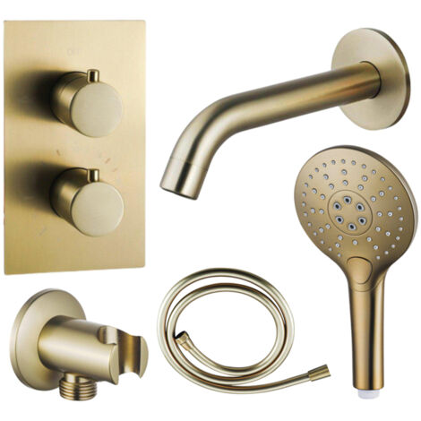 Fortifura Calvi Ensemble de robinet de baignoire - bec - 22cm réductible - flexible lisse - douchette ronde - partie encastrable - support mural - (1/5)