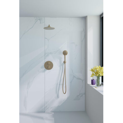 Fortifura Calvi Ensemble de douche à encastrer - rond - thermostatique - bras mural - douche principale de 25 cm - douchette ronde - flexible lisse - (1/5)