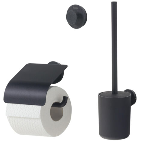 Tiger Urban Ensemble accessoires wc - brosse avec suport - porte-rouleau avec couvercle - crochet serviette - Noir (1/5)