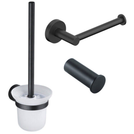 Fortifura Calvi Pack WC 3 pièces - porte-rouleau sans couvercle - brosse de toilette - crochet à serviette simple rond - noir mat (1/5)