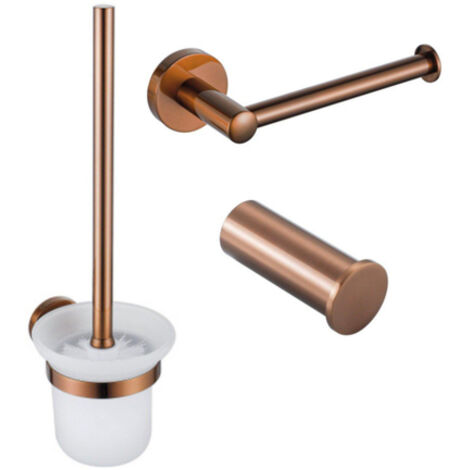 Fortifura Calvi Pack WC 3 pièces - porte-rouleau sans couvercle - brosse de toilette - crochet à serviette simple rond - Cuivre brossé PVD (Cuivre) (1/5)