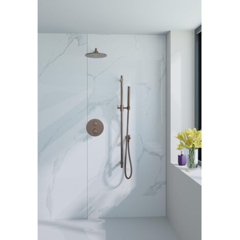 Fortifura Calvi Ensemble de douche à encastrer - rond - thermostatique - bras mural - glissière - douche principale de 25 cm - douchette à main - (1/5)