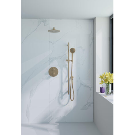 Fortifura Calvi Ensemble de douche à encastrer - rond - thermostatique - bras mural - glissière - douche principale de 25 cm - douchette ronde - (1/5)