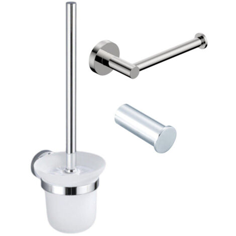 Fortifura Calvi Ensemble de toilettes 3 pièces - porte-rouleau de papier toilette sans couvercle - brosse de toilettes - patère porte-serviette simple (1/5)