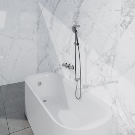 Fortifura Nebbio Ensemble combiné baignoire - mitigeur thermostatique - barre coulissante avec coude mural intégré - flexible de douche métallique - (1/5)