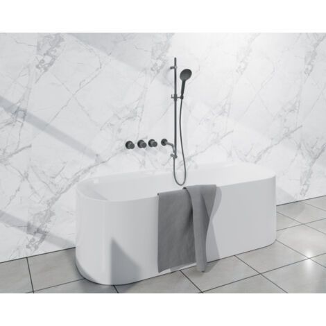 Fortifura Nebbio Ensemble combinaison de bain - mitigeur thermostatique - barre de glissement avec coude mural intégré - flexible de douche métallique (1/5)
