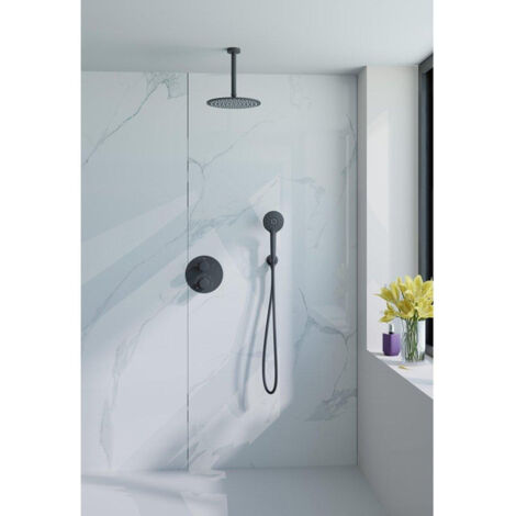 Fortifura Calvi Ensemble de douche à encastrer - rond - thermostatique - bras plafond - glissière - douche principale de 25 cm - douchette ronde - (1/5)