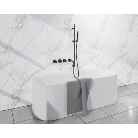 Fortifura Nebbio Ensemble combiné bain - robinet thermostatique - barre de glissement avec coude mural intégré - flexible de douche lisse - douchette (1/5)
