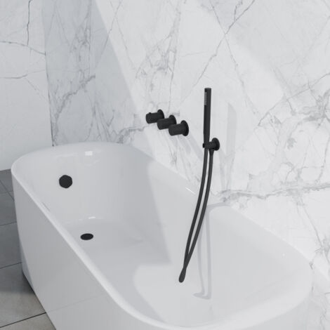 Fortifura Nebbio Ensemble de combinaison de bain - mitigeur thermostatique - coude mural avec support de douchette - flexible de douche lisse - (1/5)