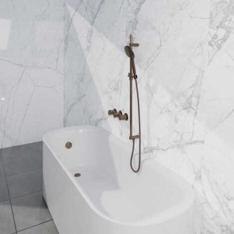 Fortifura Nebbio Ensemble combiné bain - mitigeur thermostatique - barre coulissante avec coude mural intégré - flexible de douche métallique - (1/5)