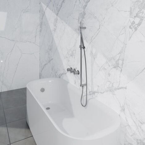 Fortifura Nebbio Ensemble combiné bain - mitigeur thermostatique - barre de glissement avec coude mural intégré - flexible de douche métallique - (1/5)