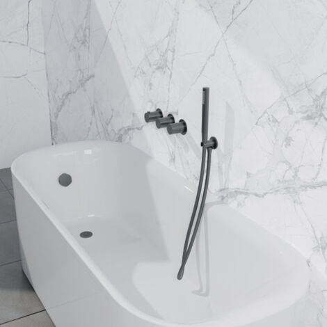 Fortifura Nebbio Ensemble combiné bain - mitigeur thermostatique - coude mural avec support douchette - flexible de douche lisse - barre douchette - (1/5)
