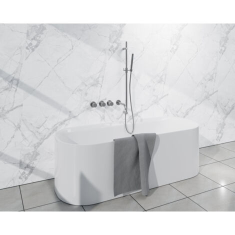 Fortifura Nebbio Ensemble combiné baignoire - robinet thermostatique - barre de glissement avec coude mural intégré - flexible de douche lisse - (1/5)