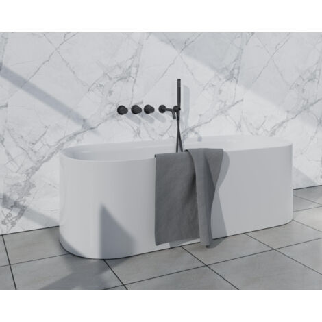 Fortifura Nebbio Ensemble combiné baignoire - robinet thermostatique - coude mural avec support de douchette - flexible de douche lisse - douchette (1/5)