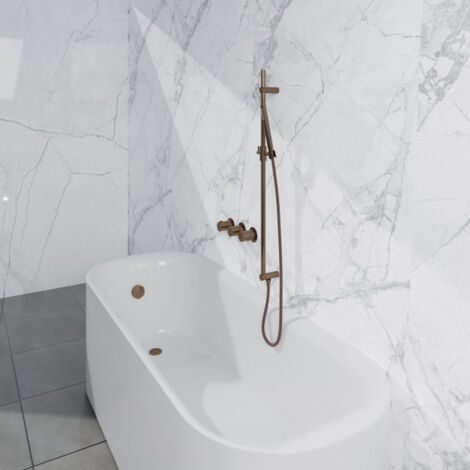 Fortifura Nebbio Ensemble combiné bain - mitigeur thermostatique - barre coulissante avec coude mural intégré - flexible de douche métallique - (1/5)