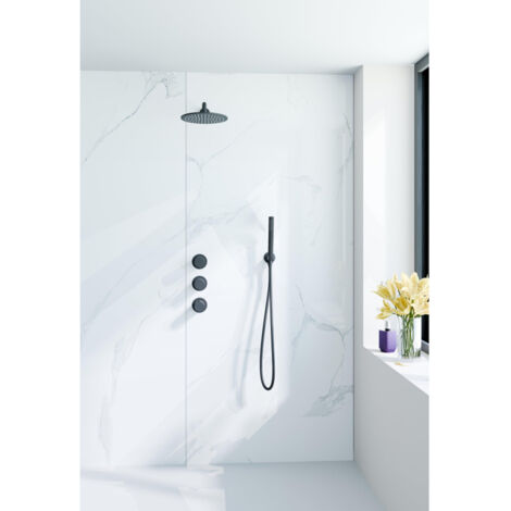 Fortifura Nebbio Ensemble de douche pluie - robinet encastré - corps encastré - coude mural de raccordement - flexible de douche métal - douchette à (1/5)