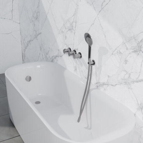 Fortifura Nebbio Ensemble combiné bain - mitigeur thermostatique - coude mural avec support de douchette - flexible de douche lisse - douchette ronde (1/5)