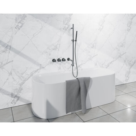 Fortifura Nebbio Ensemble combiné baignoire - mitigeur thermostatique - barre de glissement avec coude mural intégré - flexible de douche métallique - (1/5)