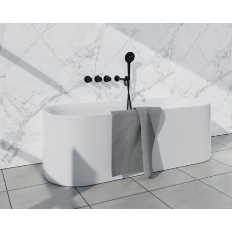 Fortifura Nebbio Ensemble combiné bain - mitigeur thermostatique - coude mural avec support de douchette - flexible de douche lisse - douchette ronde (1/5)