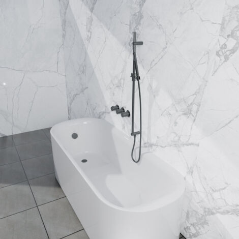 Fortifura Nebbio Ensemble combiné bain - mitigeur thermostatique - barre coulissante avec coude mural intégré - flexible de douche métallique - (1/5)